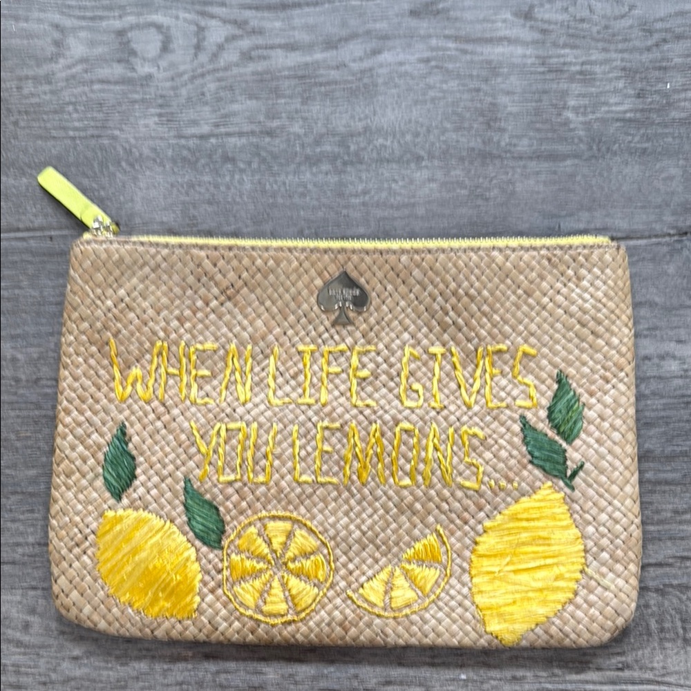 Kate Spade Tan and Yellow Cosmetic Bag with Lemon Design